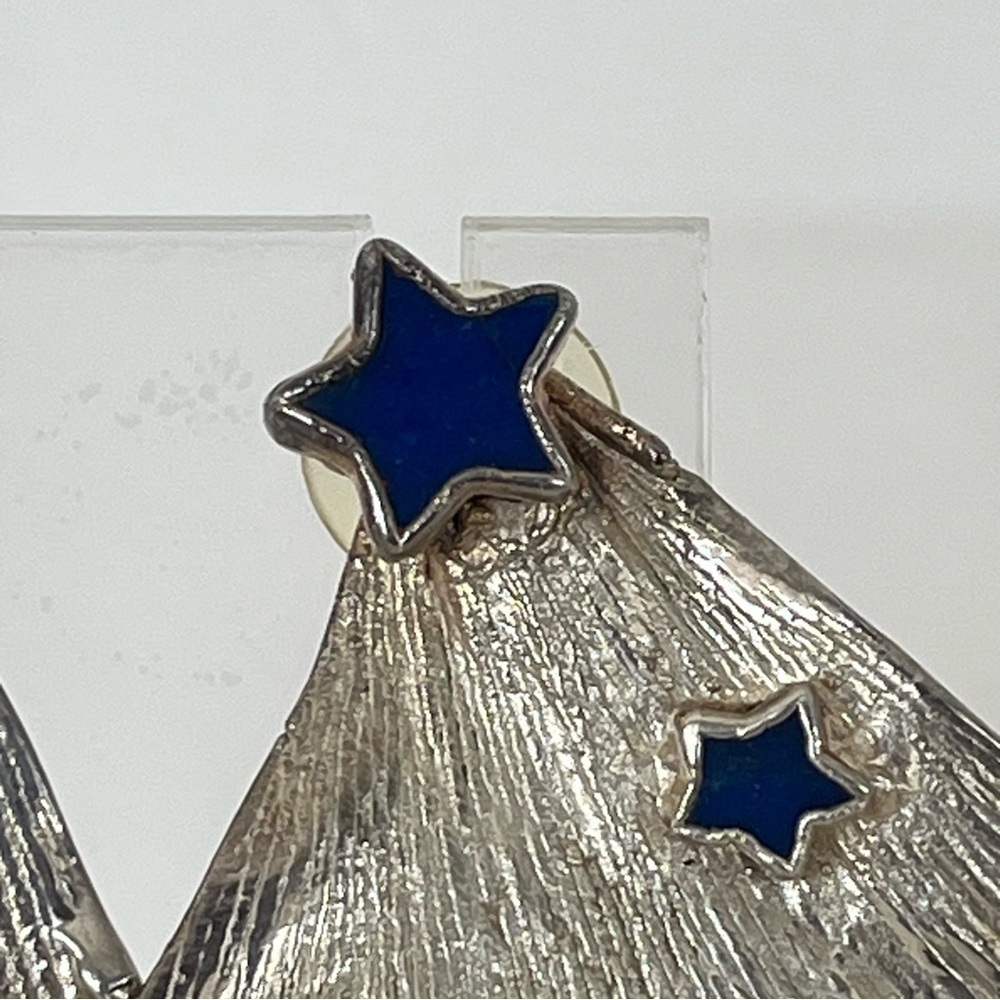 Vintage 80s Silver Blue Lapis Star Earrings - Picture 7 of 8